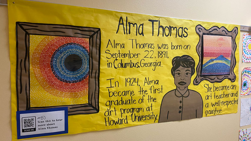 Banner of Alma Thomas with art sample