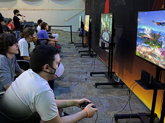 Students play a video game