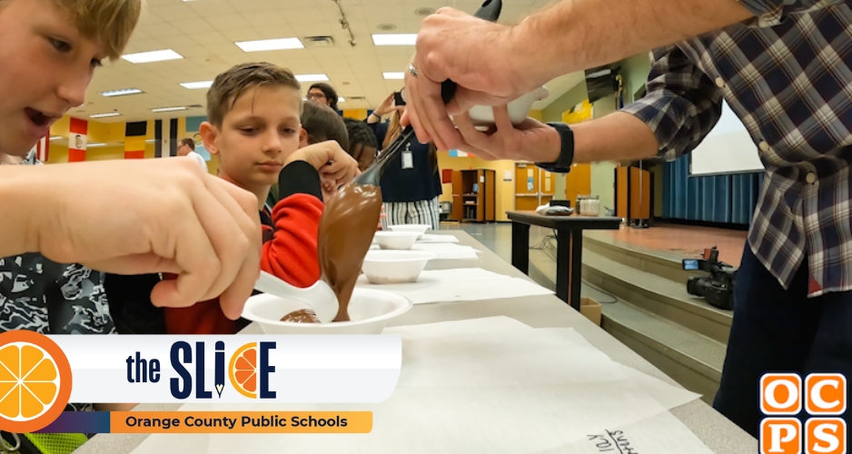 Fifth grade students at Tildenville elementary build roads from the bottom up, using “Chocolate Asphalt"