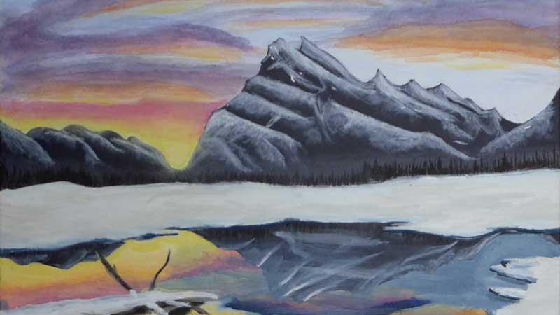 Art of mountains with snowcaps and reflection