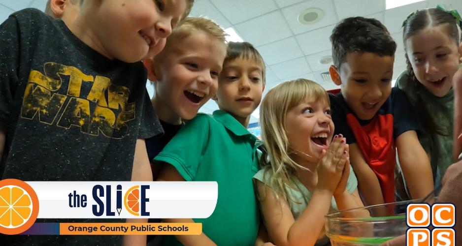 Mrs. Howat's kindergarten class watches with excitement as the eggs turn green