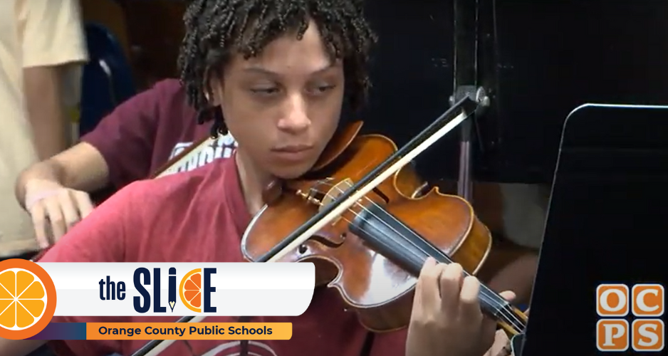 student plays violin