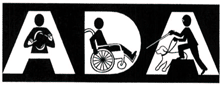 Image of the letters A D A with an individual in a wheelchair and an individual holding a service animal