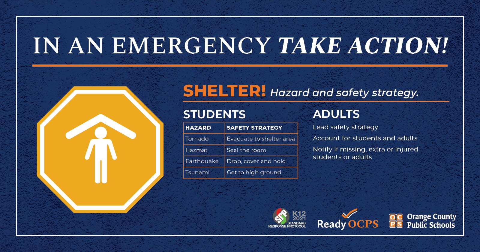 SHELTER!  Hazard and safety strategy.