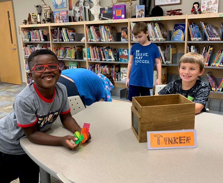 Students sit in new library