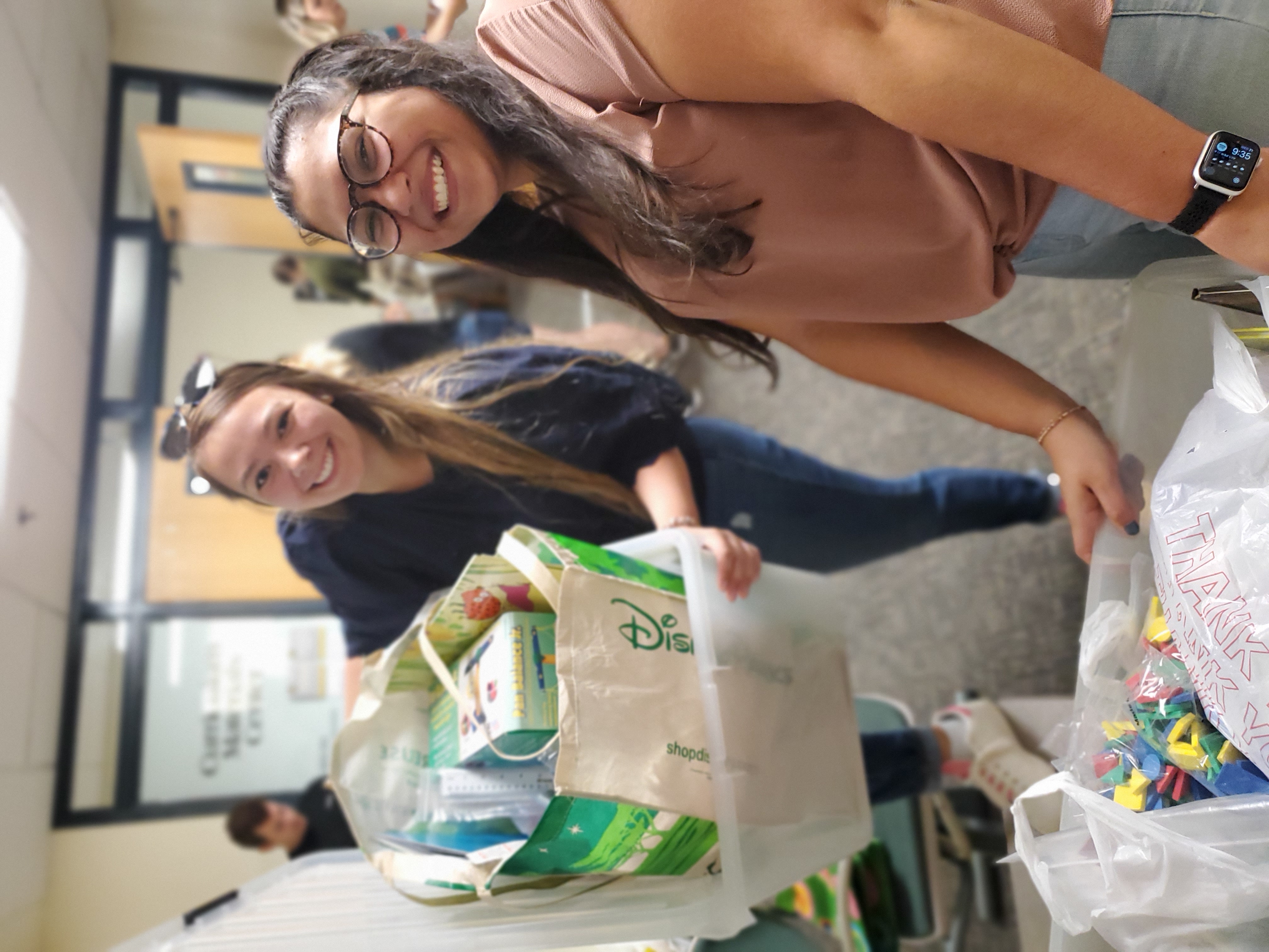 Students with materials they selected