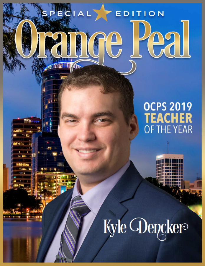 Photo of Orange Peal cover with Kyle Dencker 2018 Teacher of the Year