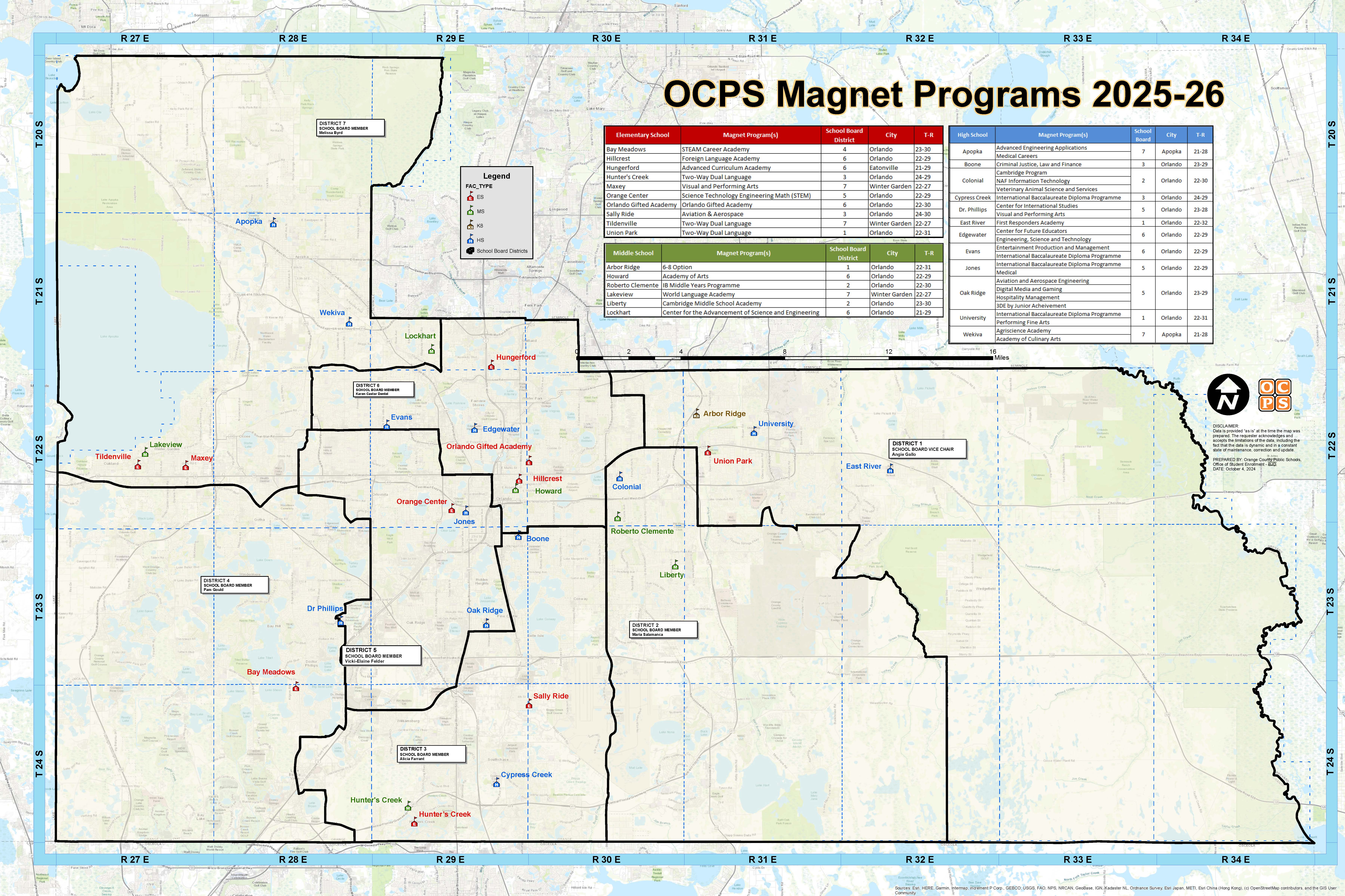 Map of OCPS Magnet Schools