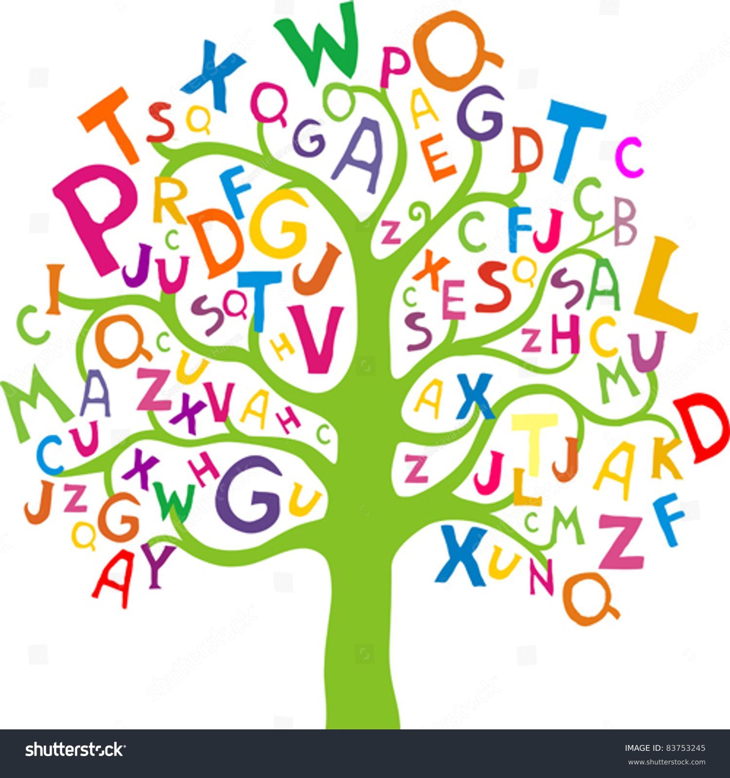 Abstract tree with colorful letters isolated on White background. Vector illustration