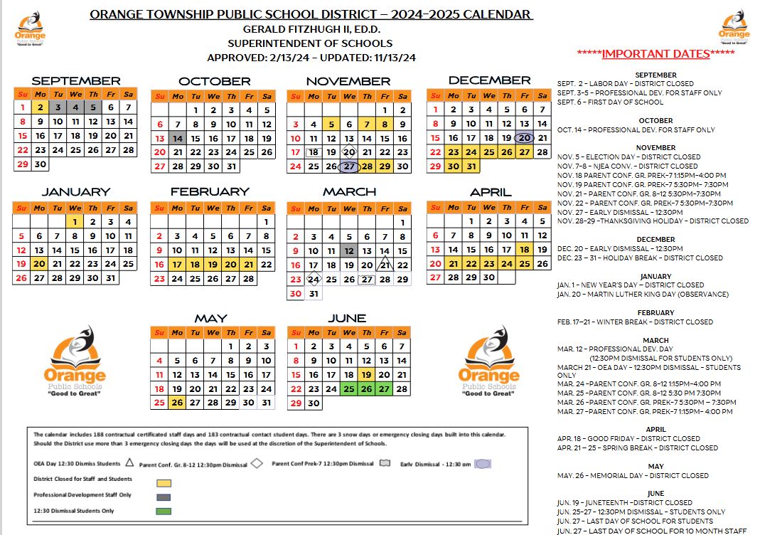  The Board of Education has approved the calendar for the 2024-2025 school year.