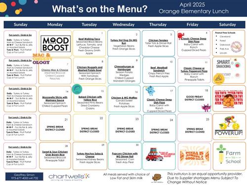 April Breakfast and Lunch Menu
