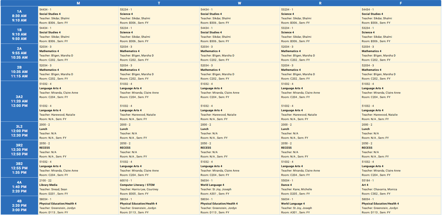 Student schedule SY 2024-25