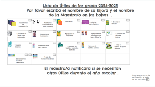 First Grade Supply Spanish
