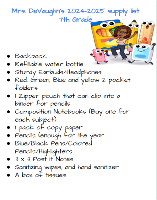 7th grade supply list