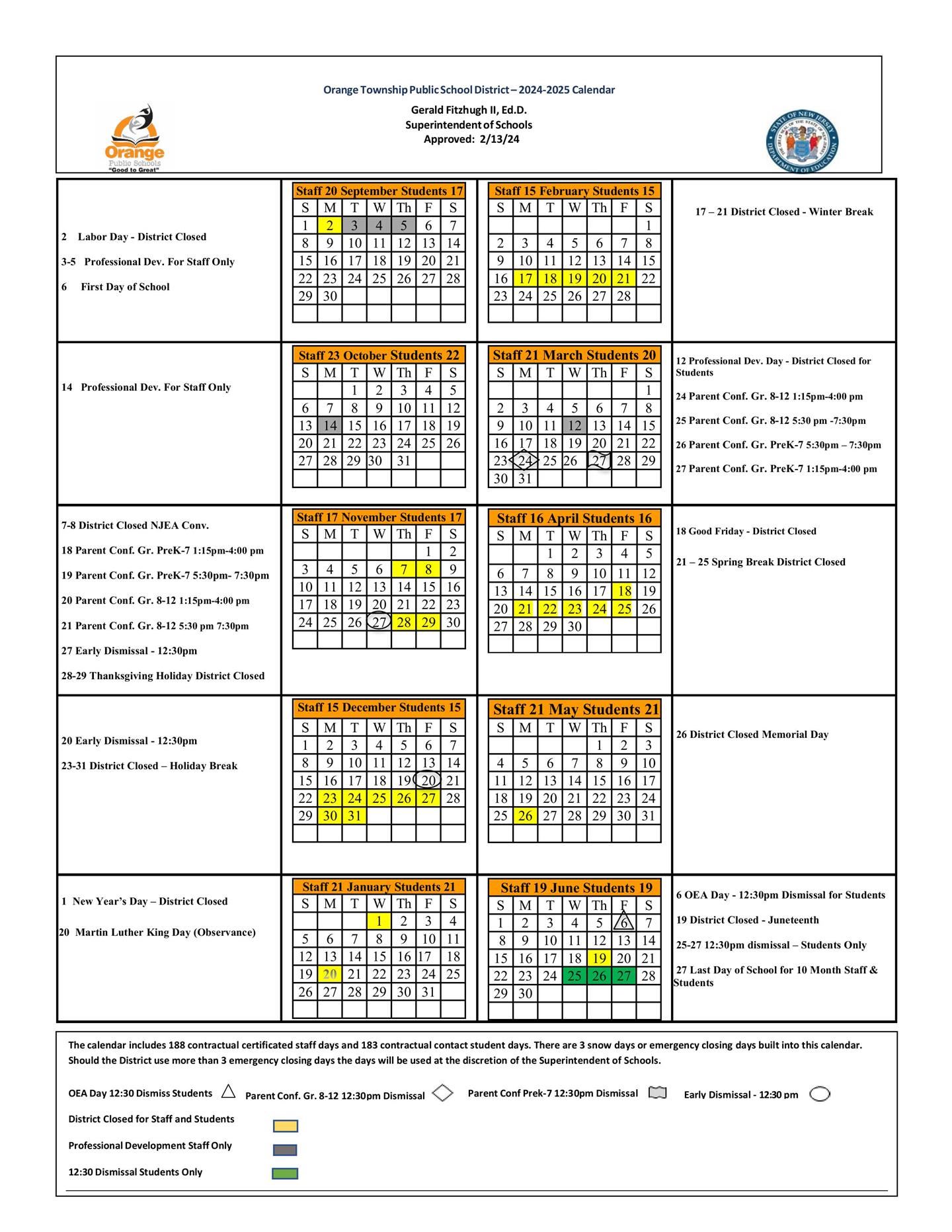 2024-2025 Academic Calendar
