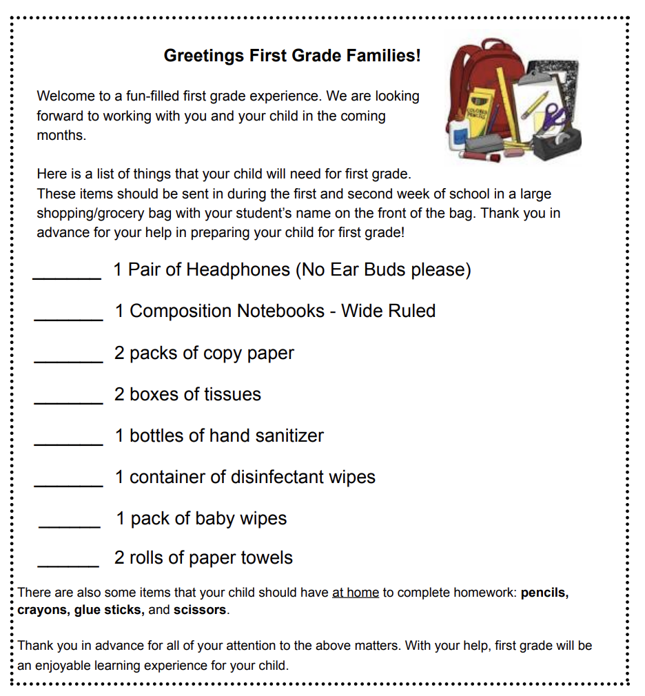 School Supply List 2024-2025