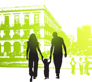 Shadow image of parents holding hands of child between them Shadow image of parents holding hands of child between them