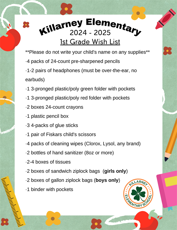 1st grade supply list