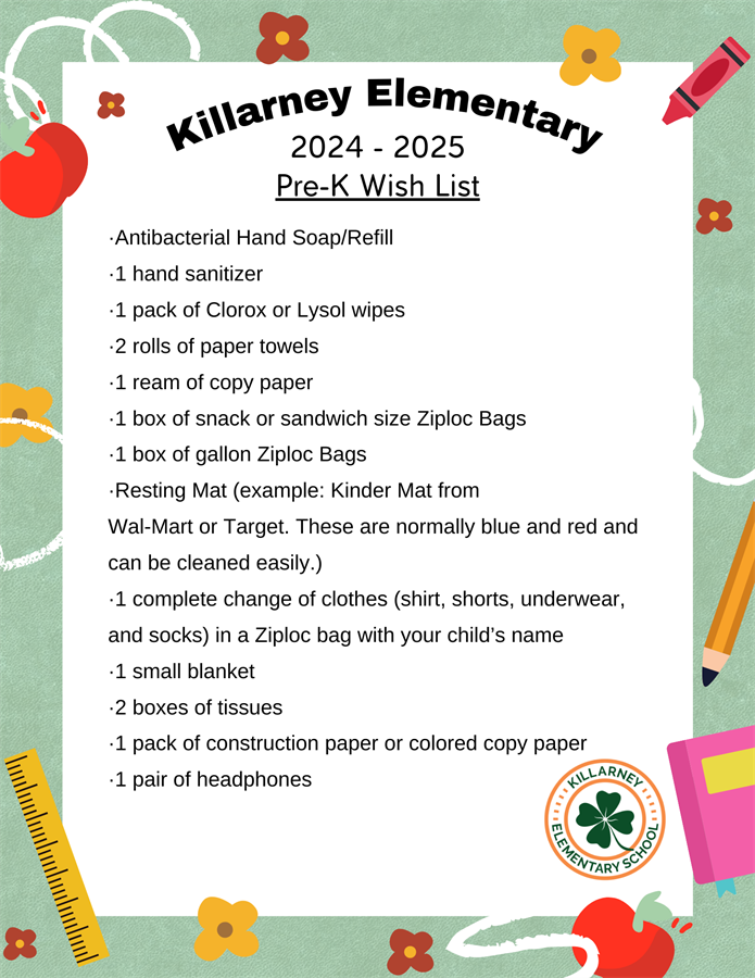 prek supply list 