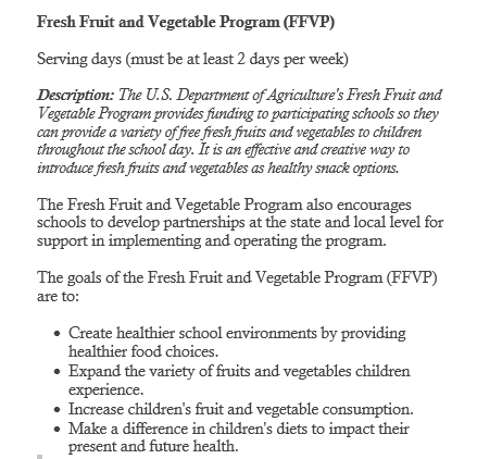 Fruit and Vegetable Program