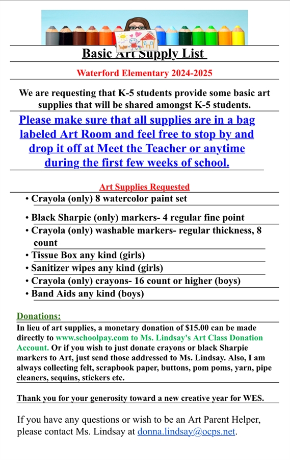 24-25 Art Supply List