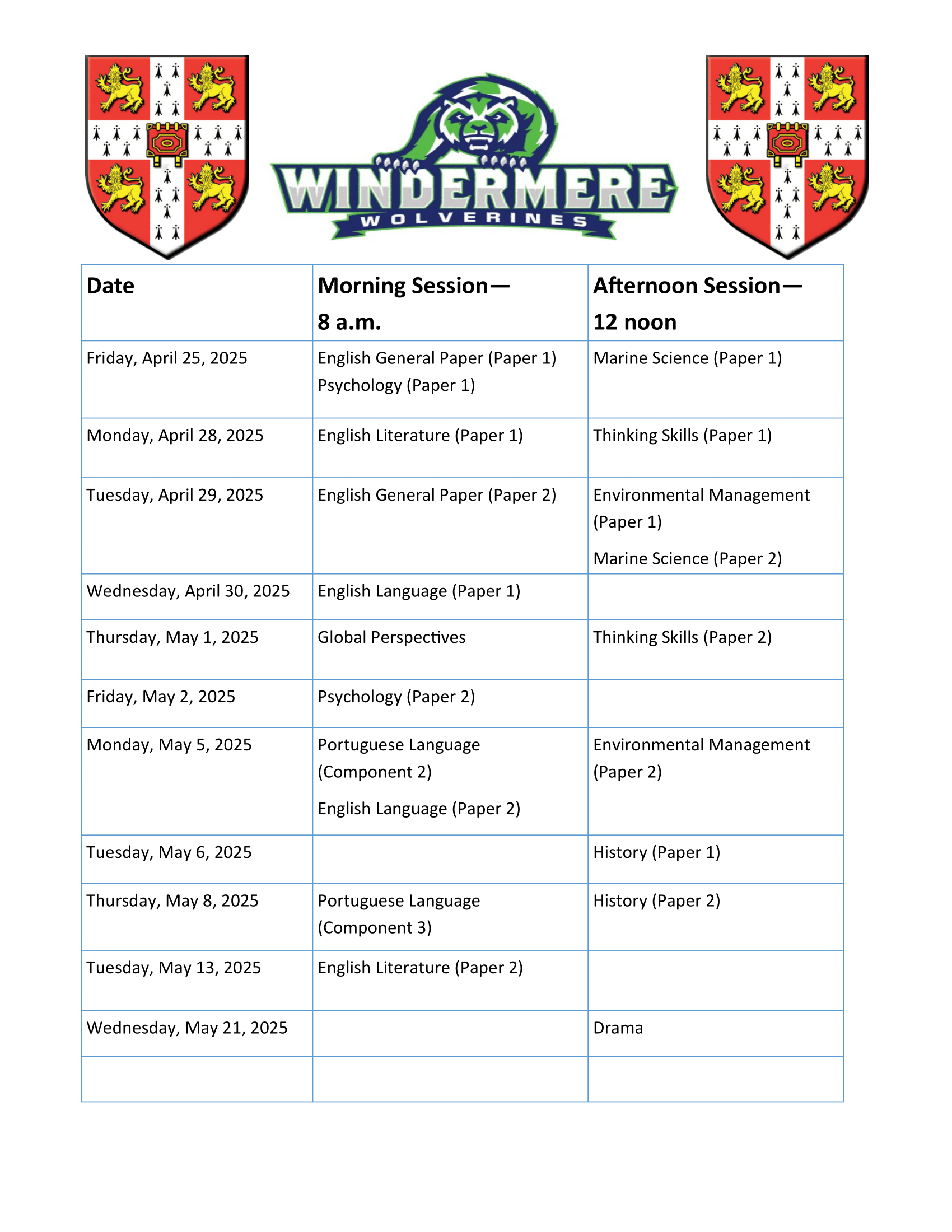 AICE Testing 24-25 AICE Testing 24-25