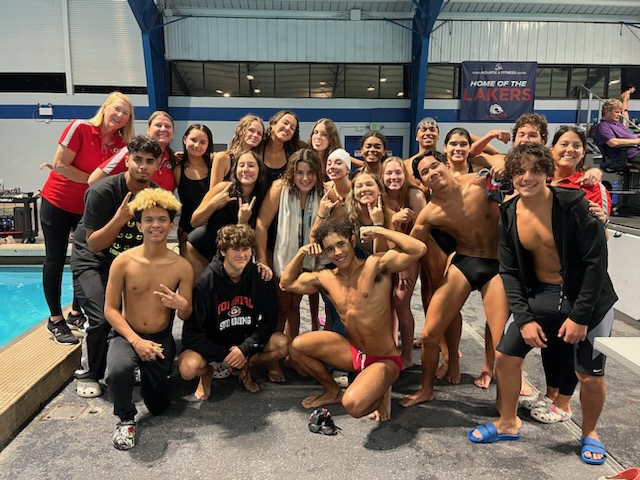 CHS students at pool during swim meet