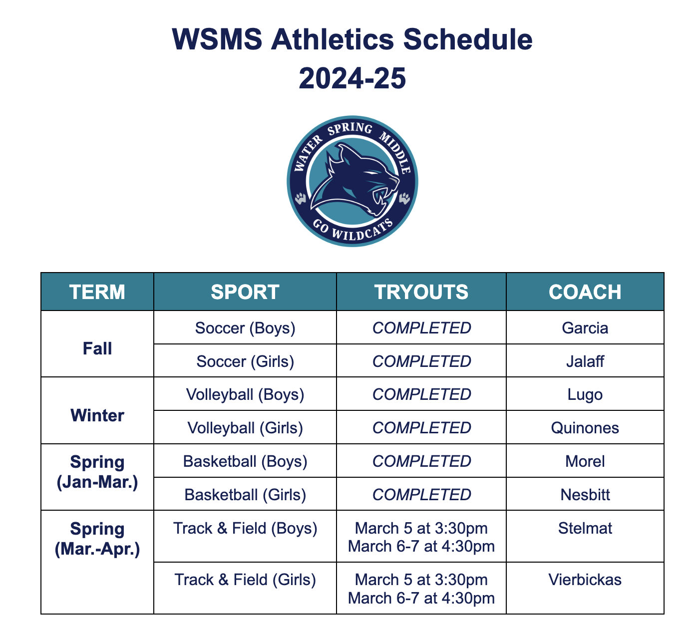 Athletics Schedule 2024-25
