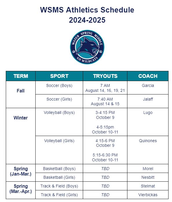 Athletic Schedule for 24-25