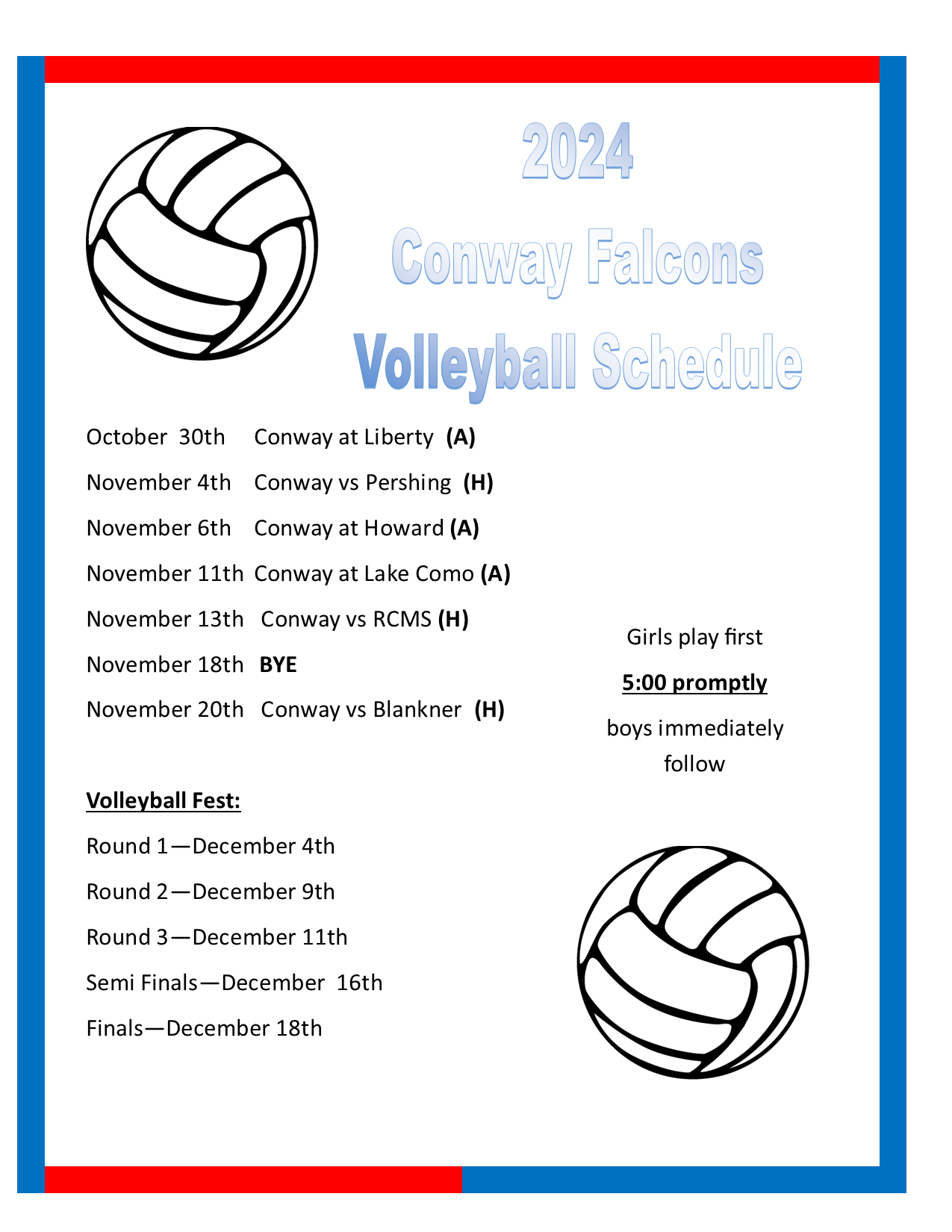Volleyball Schedule Volleyball Schedule