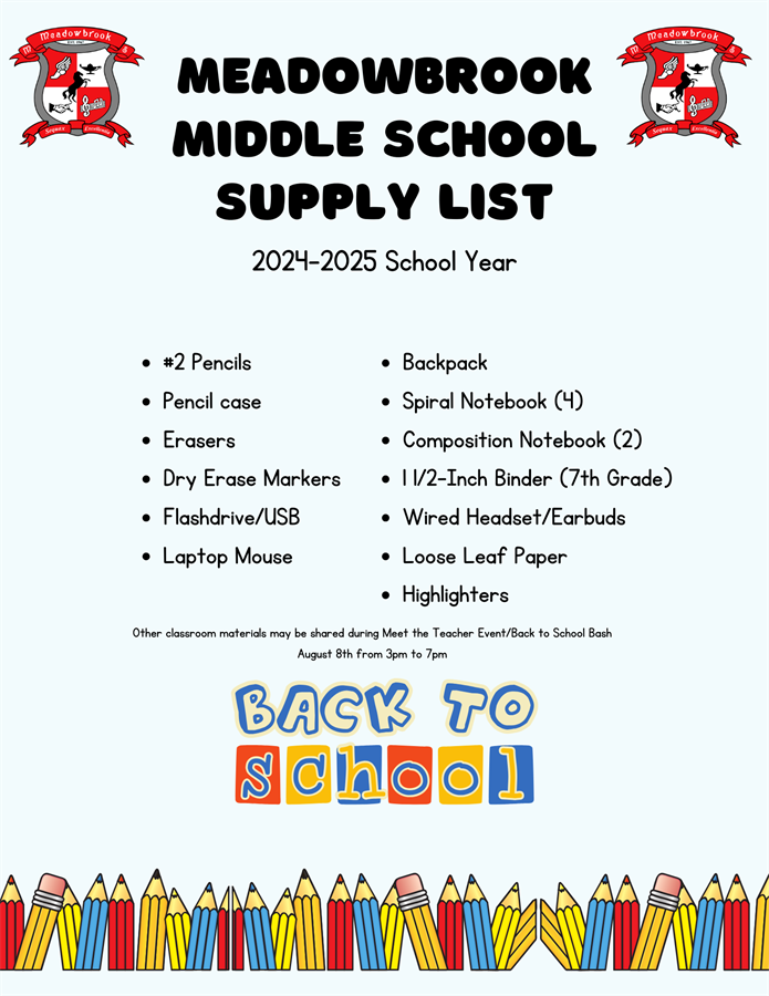 Meadowbrook Supply List