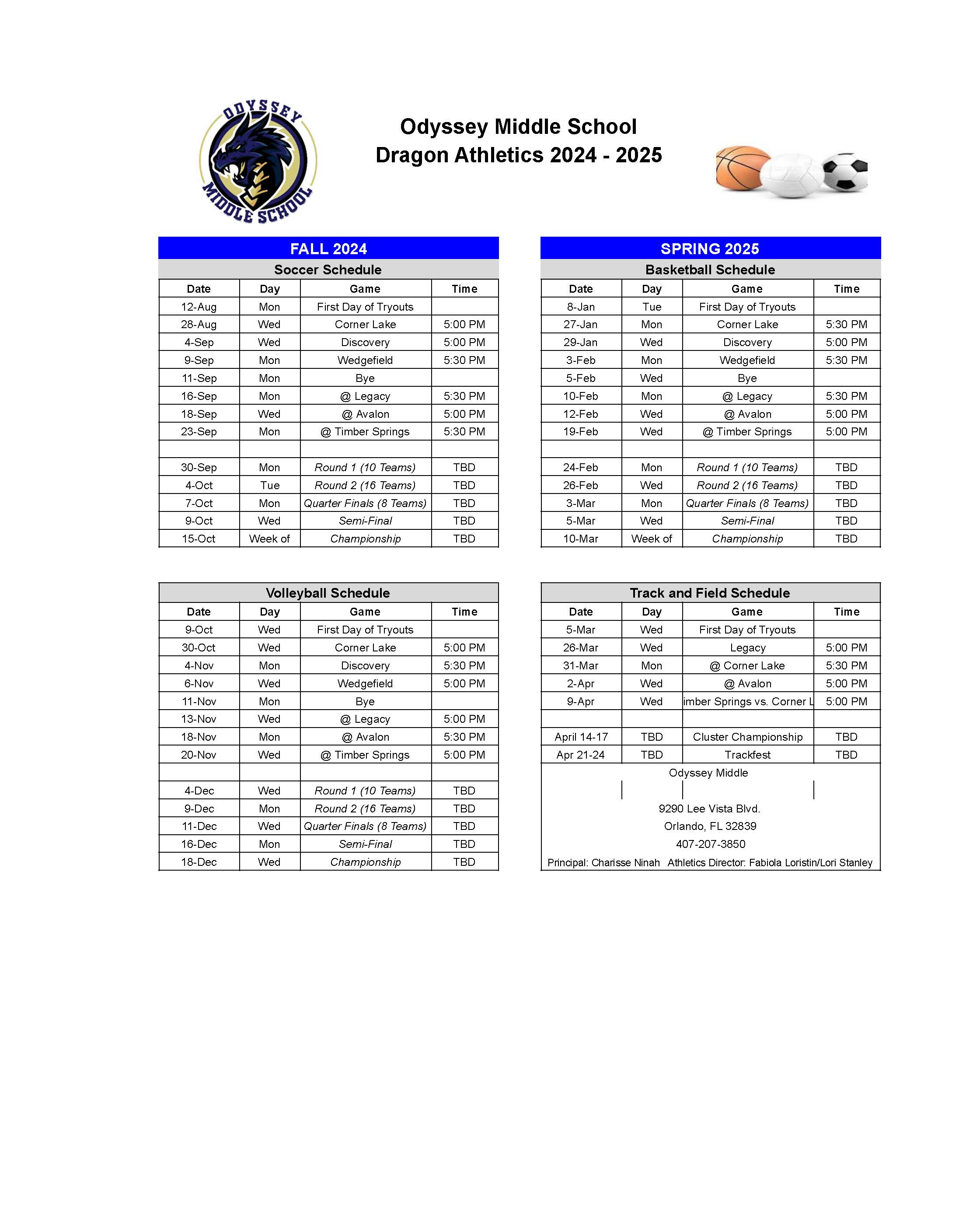 ODMS Athletic Schedules
