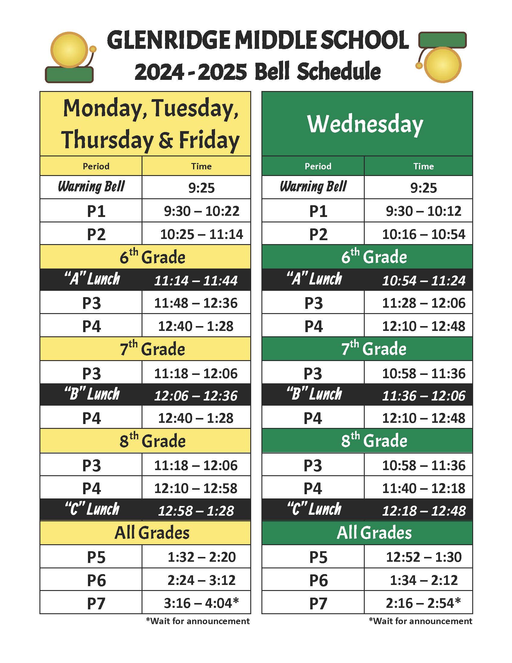2024-2025 Bell Schedule