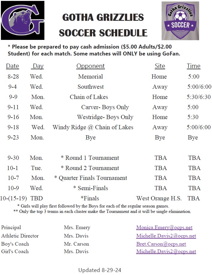 Soccer Schedule 2024-25!