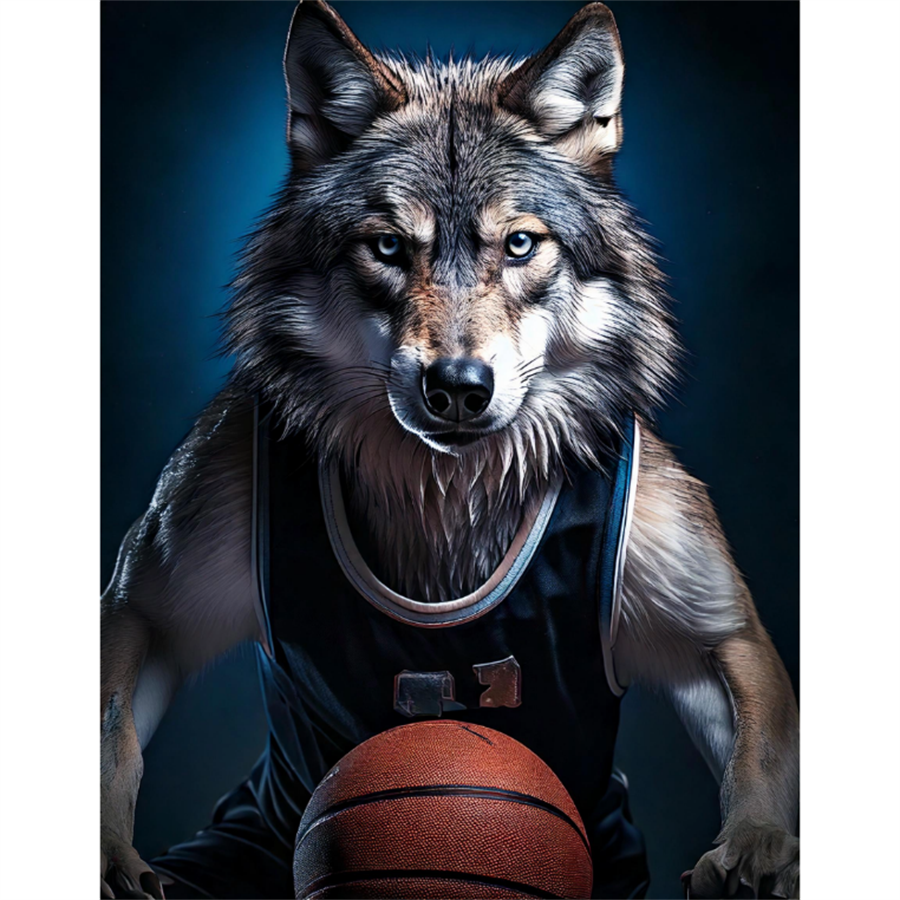 Wolf holding basketball