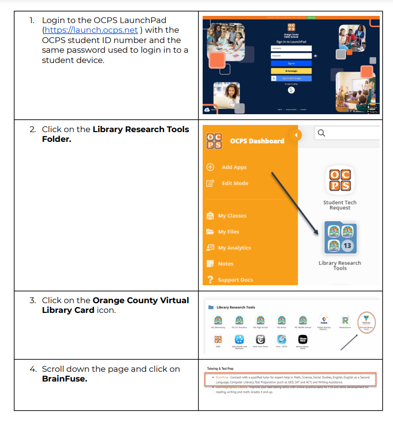 Instructions for Brain Fuse free tutoring