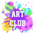 'ART CLUB' white text in front of paint splatters
