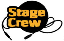 Stage Crew/Theater Arts icon: 'Statge Crew' in chunky gold letters in front of silhouette of peripheral cables