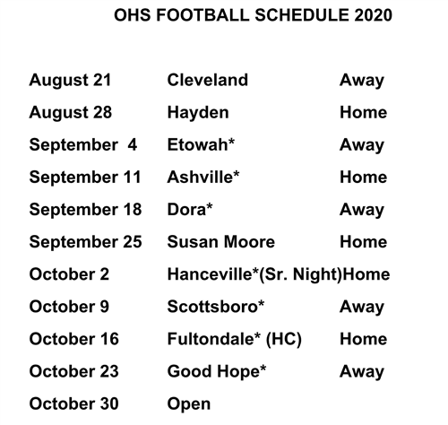 OHS Football Schedule 2020 OHS Football Schedule 2020