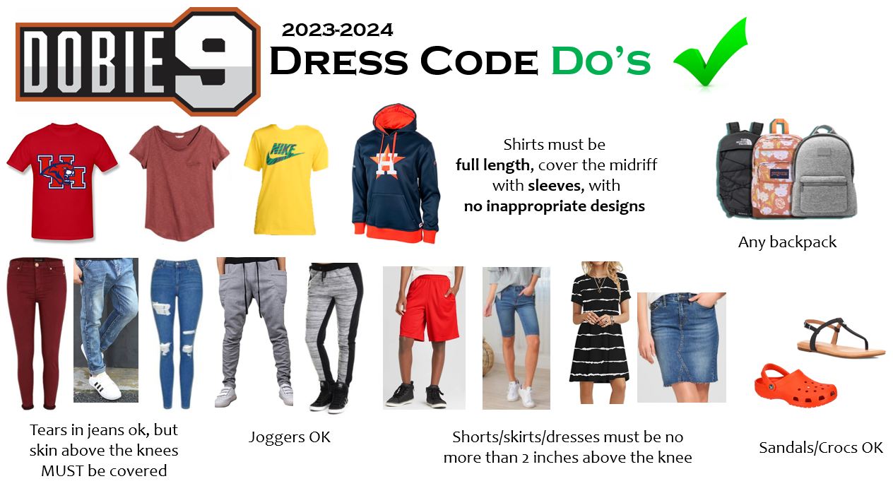 dress code with pictured examples of allowed items