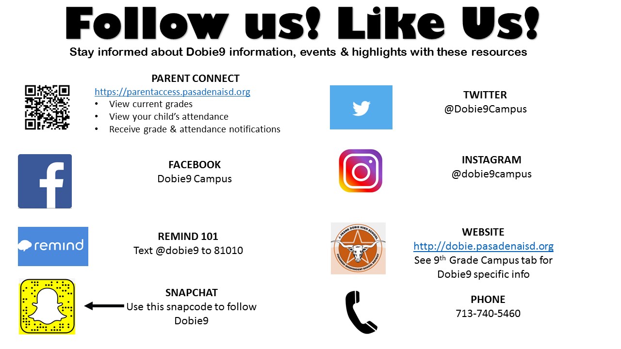 Picture of ways to connect to Dobie9 social media accounts