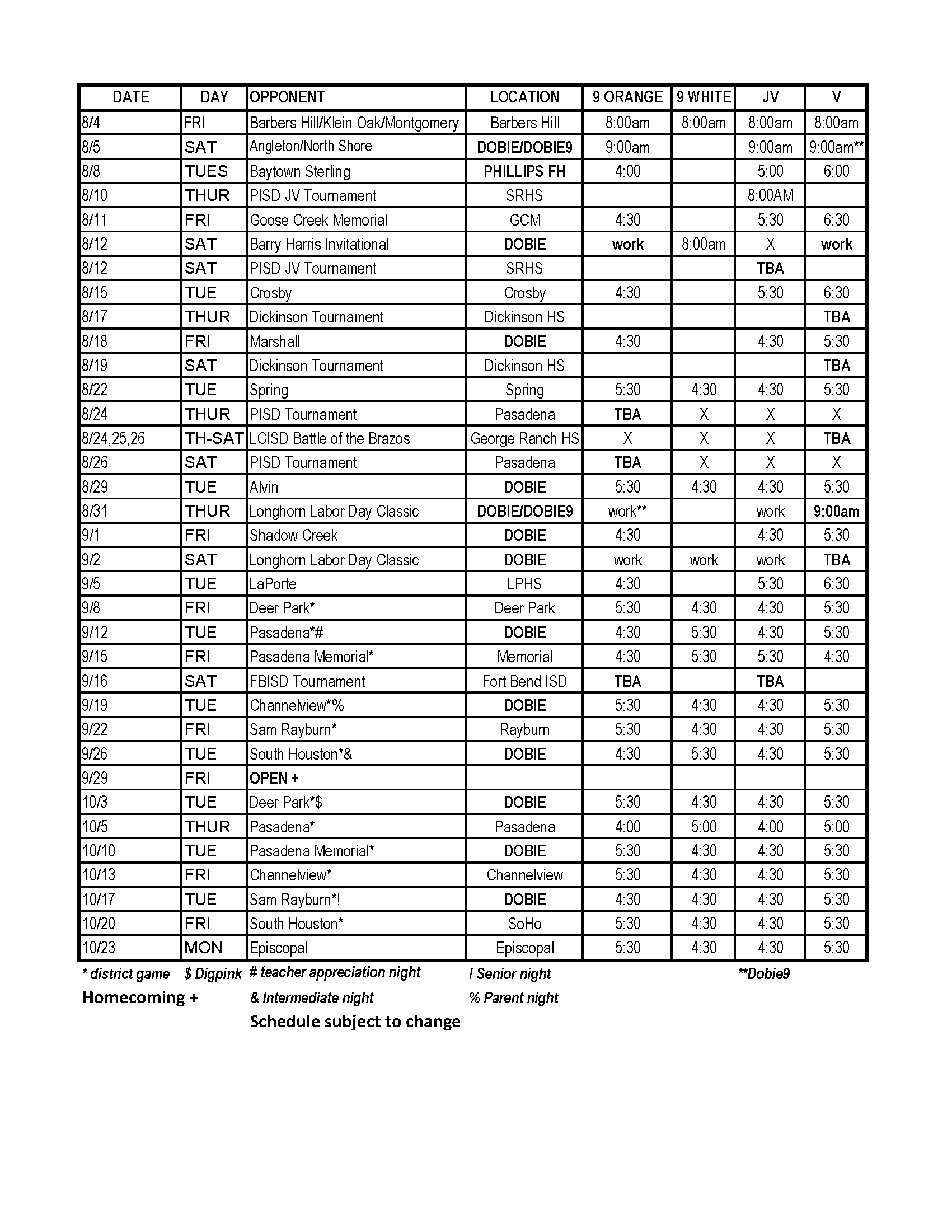 2023 Volleyball schedule