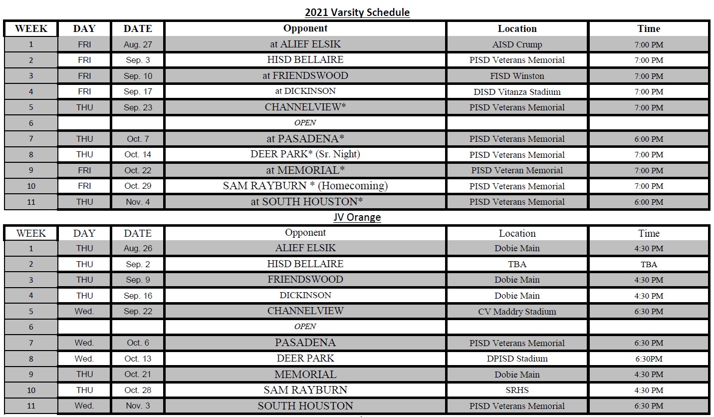 2021 Schedule