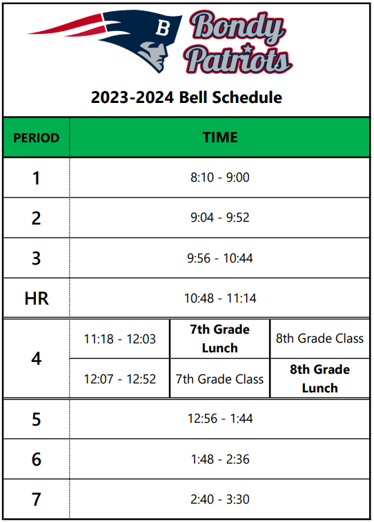 Bell Schedule 2023-2024