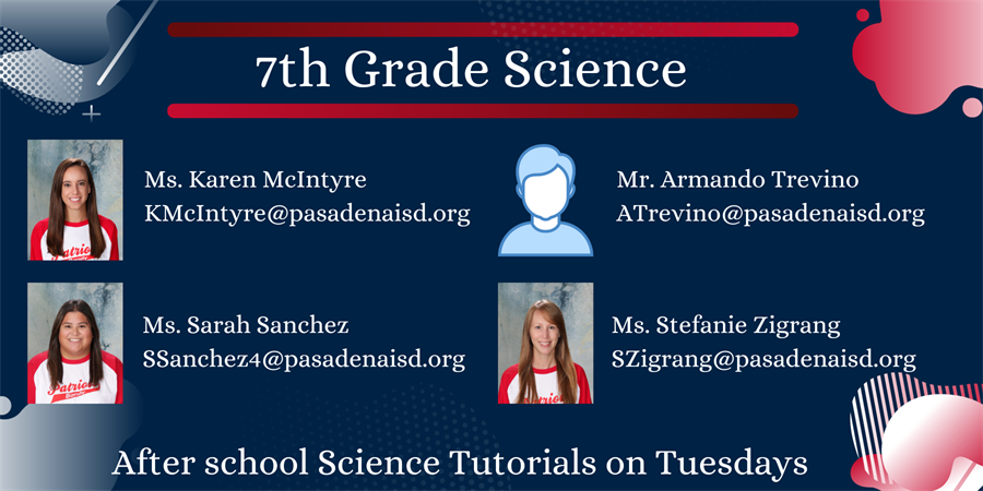 7th Grade Science teachers with pictures, names, and contact information