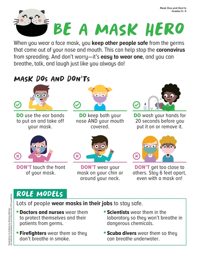 Be A Mask Hero Image with facts about wearing a mask. Click to view the pdf.