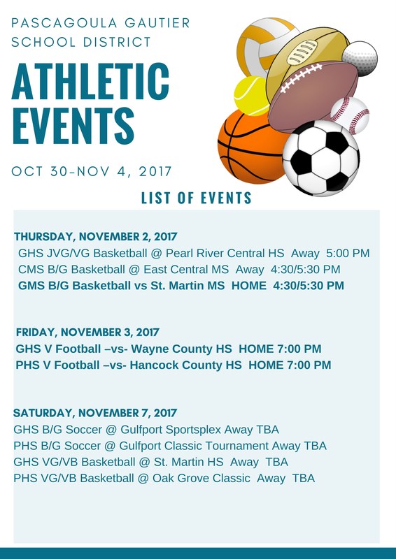 Athletic events for week of Oct. 30