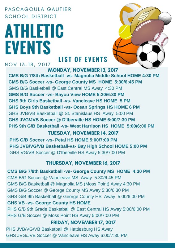 Athletic Events for Week of November 13, 2017