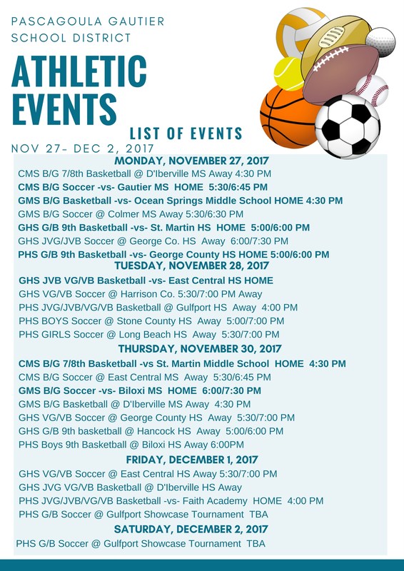 Athletic Events for Week of November 27, 2017