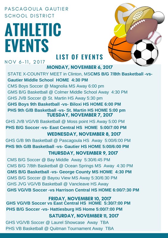 Athletic Events for Week of November 6, 2017